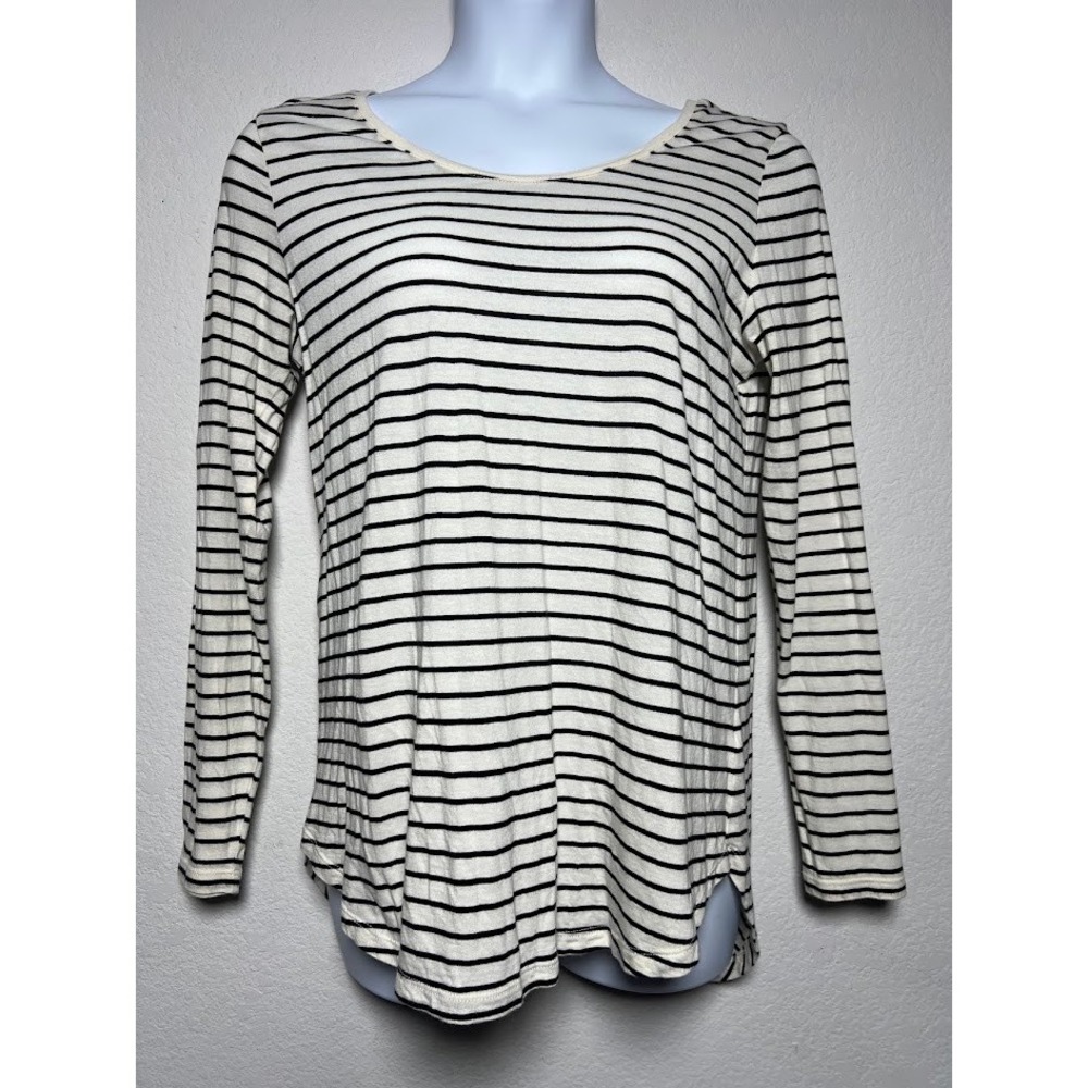 Abound Striped Long Sleeve Top Large White Black Womens Nautical High-Low Hem